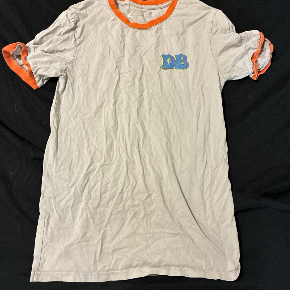 White T-Shirt with Orange Trim and DB Logo